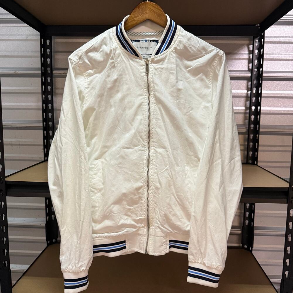 Denim & Flower Ricky Singh White Cotton Bomber Jacket Full Zip Mens M